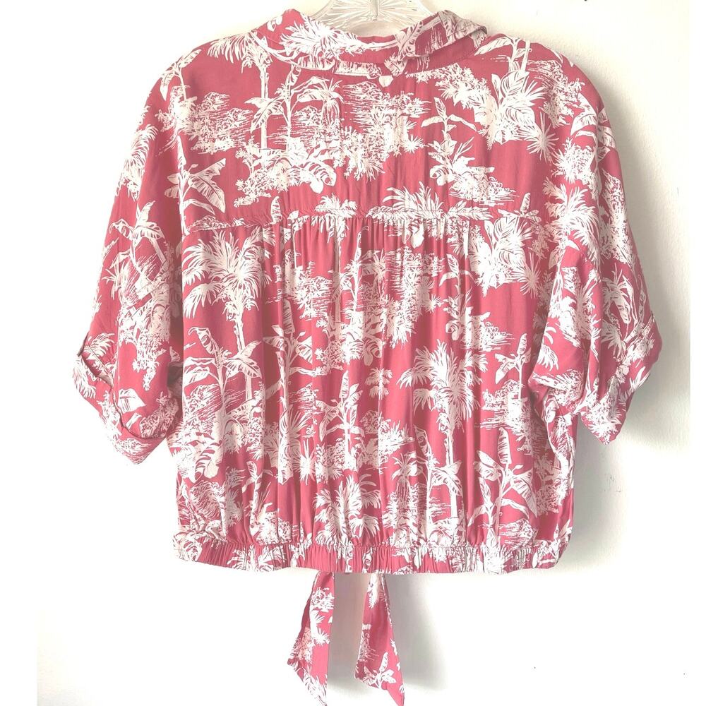 American Eagle Cropped Hawaiian Shirt Womens Size L Casual Coquette Tropical - Picture 5 of 14